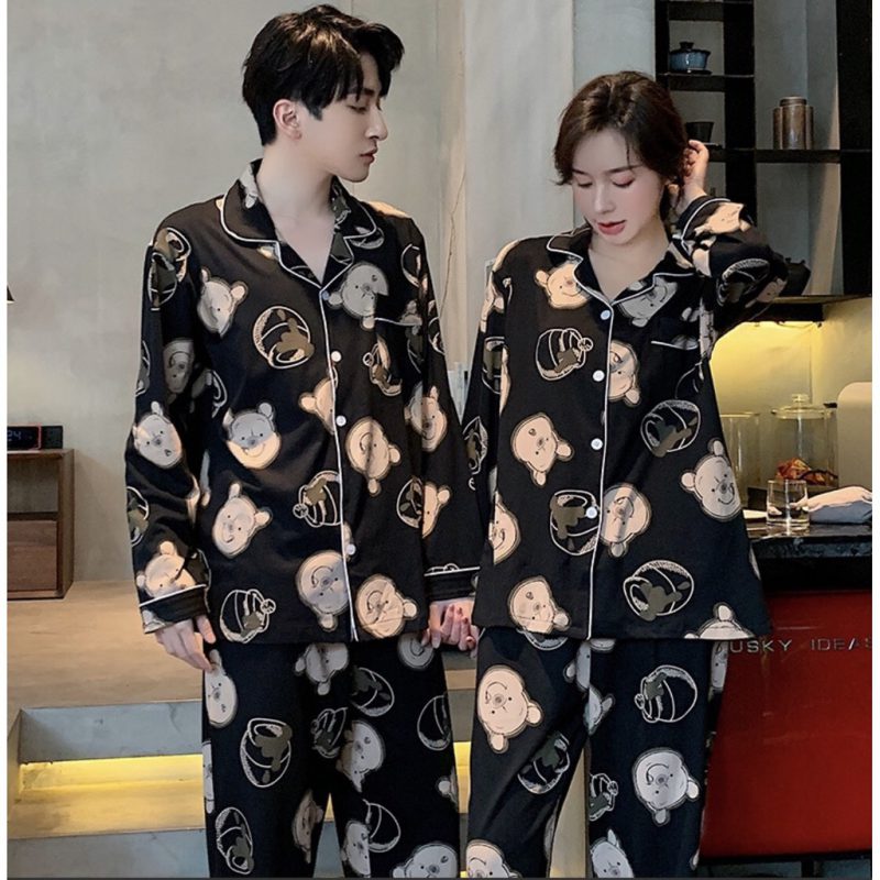 Trang phục Pijama màu đen họa tiết cho bố mẹ